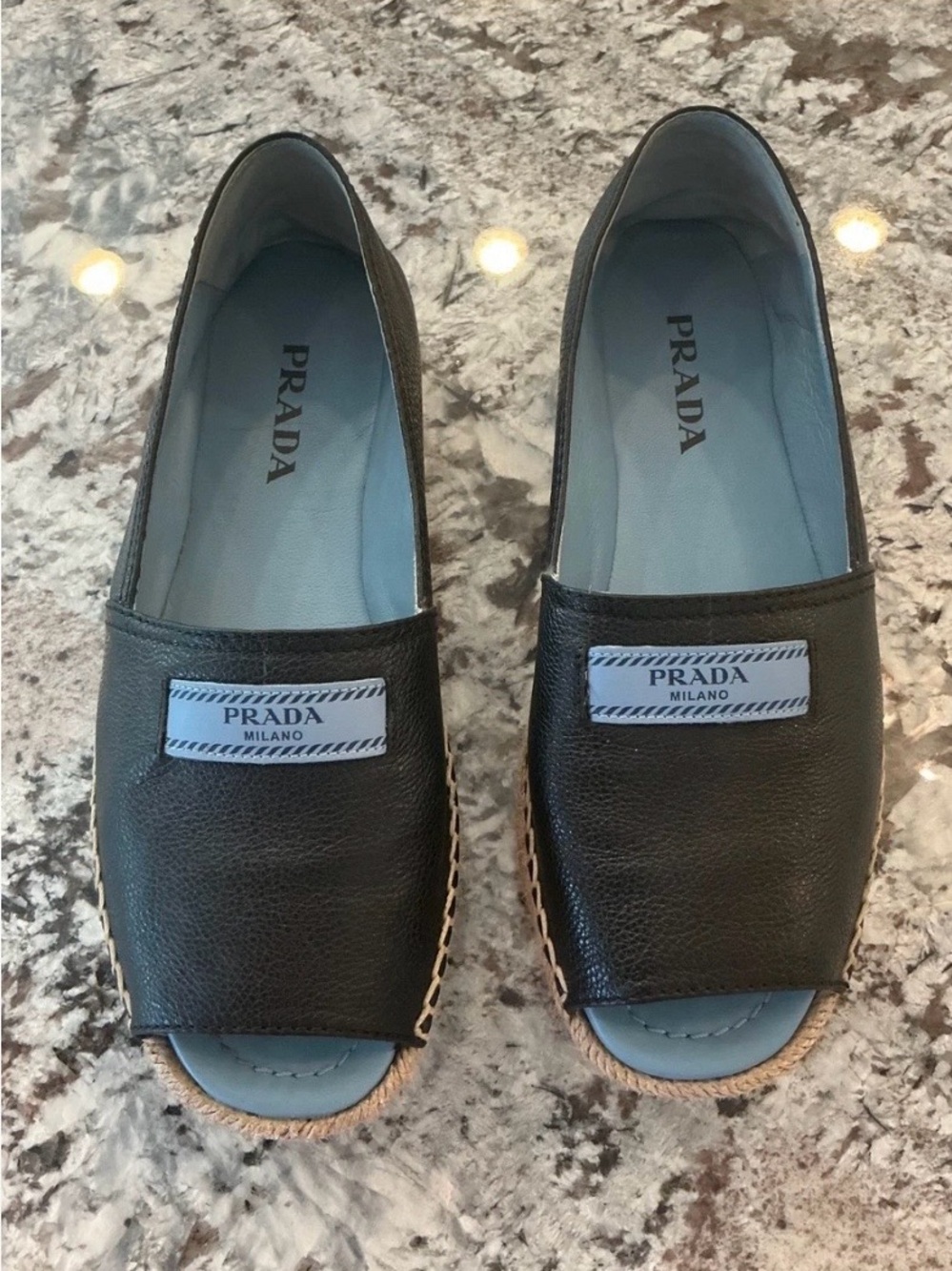 Prada Black Leather Open-Toe Espadrille Sandals 7